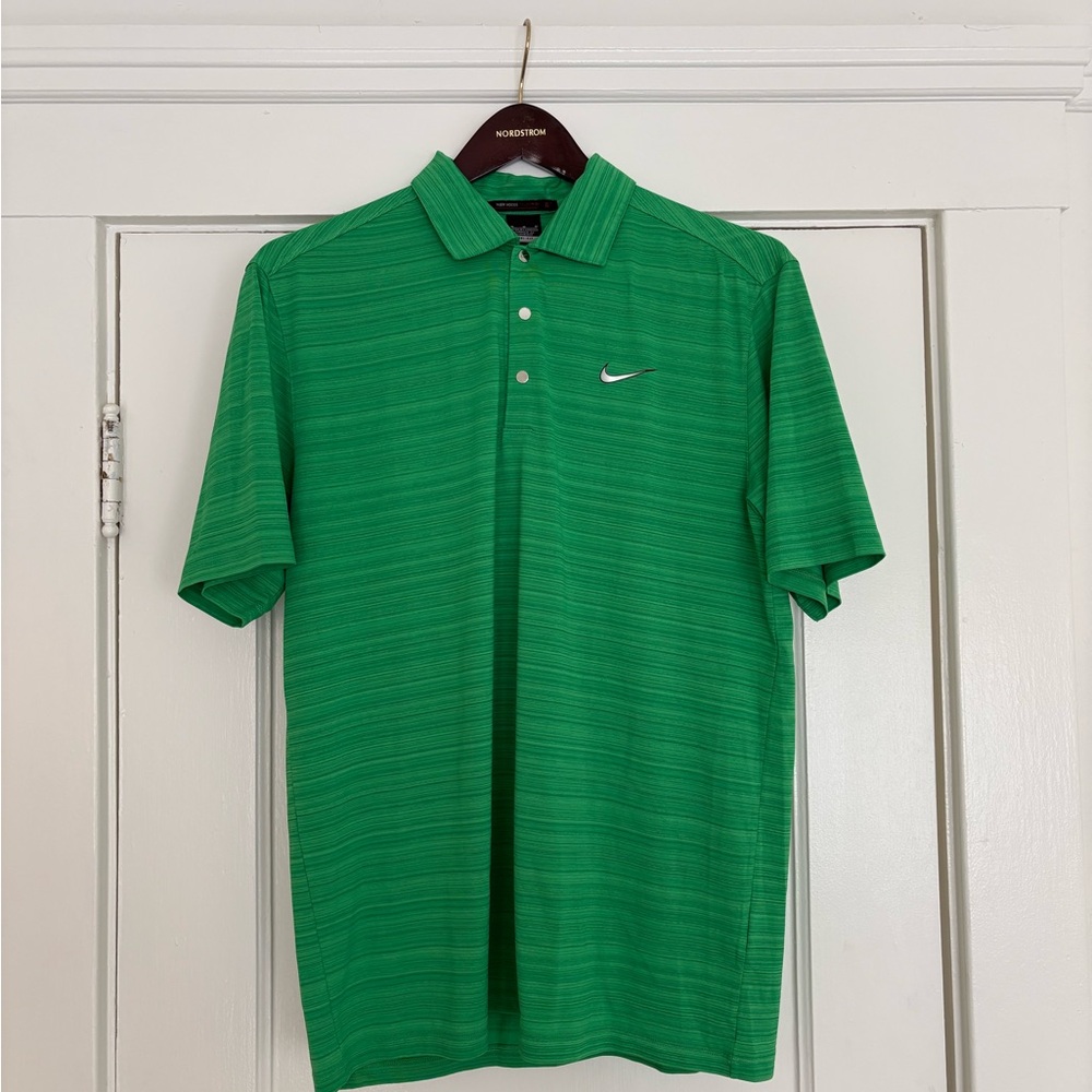 Nike Tiger Woods Green Polo Shirt with Tonal Stripes